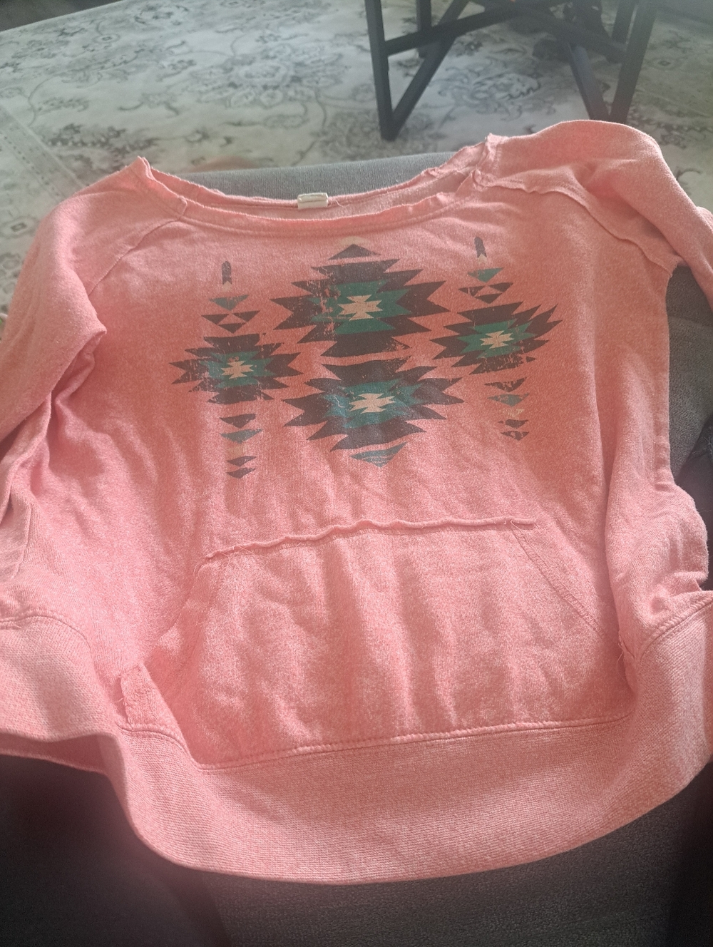Coral Aztec Graphic Pullover Sweatshirt